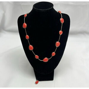 Vintage Napier Gold Tone Necklace With Peach Coral Orange Cabochons 18”
